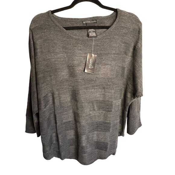 NWT Design History Women's Charcoal Sweater XXL Acrylic Round Neck 3/4 Sleeve - Picture 1 of 12